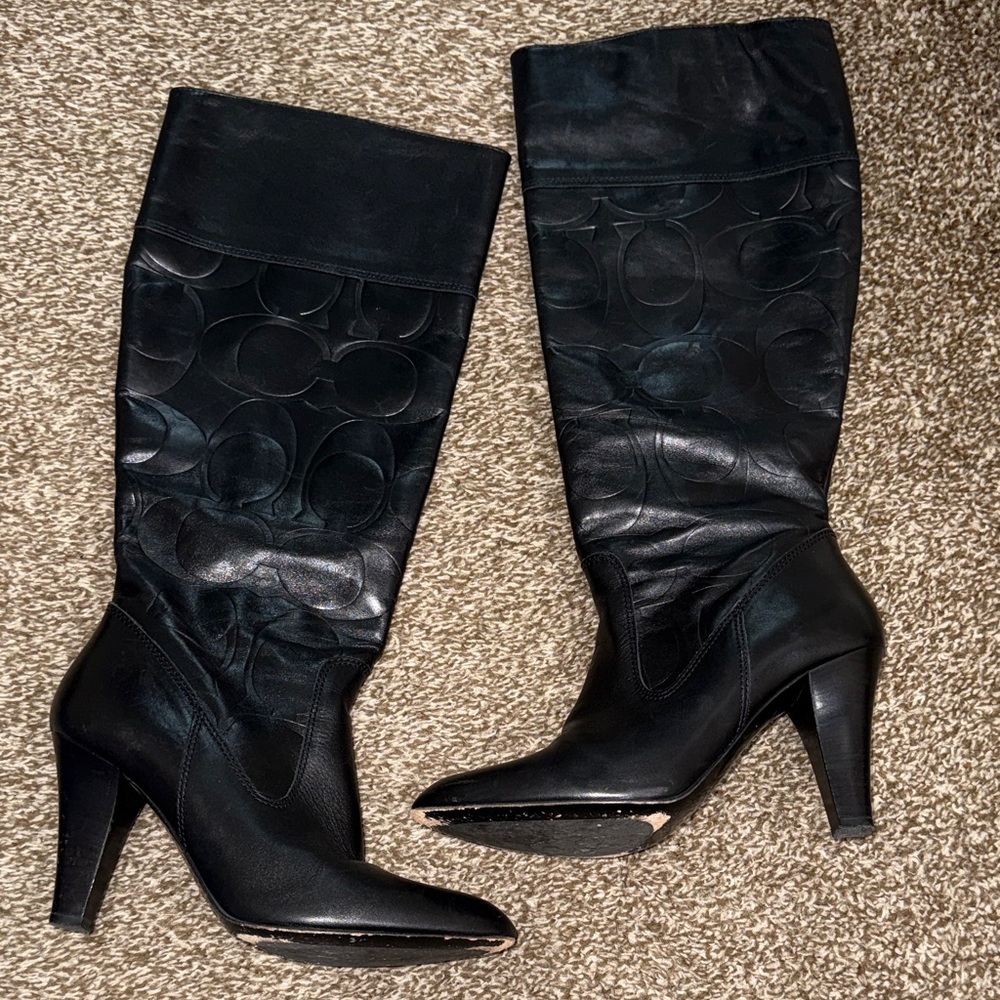 Coach Black Knee-High Leather Boots